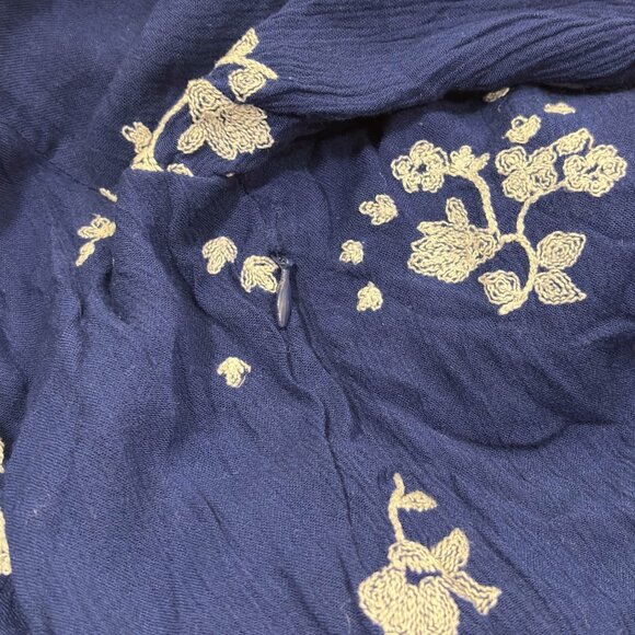 Free People Jasmine Embroidered Bell Sleeve Mini Dress Navy - Size 4 - Picture 7 of 7